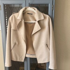 T Tahari Cream faux suede Leather biker style Jacket SZ small